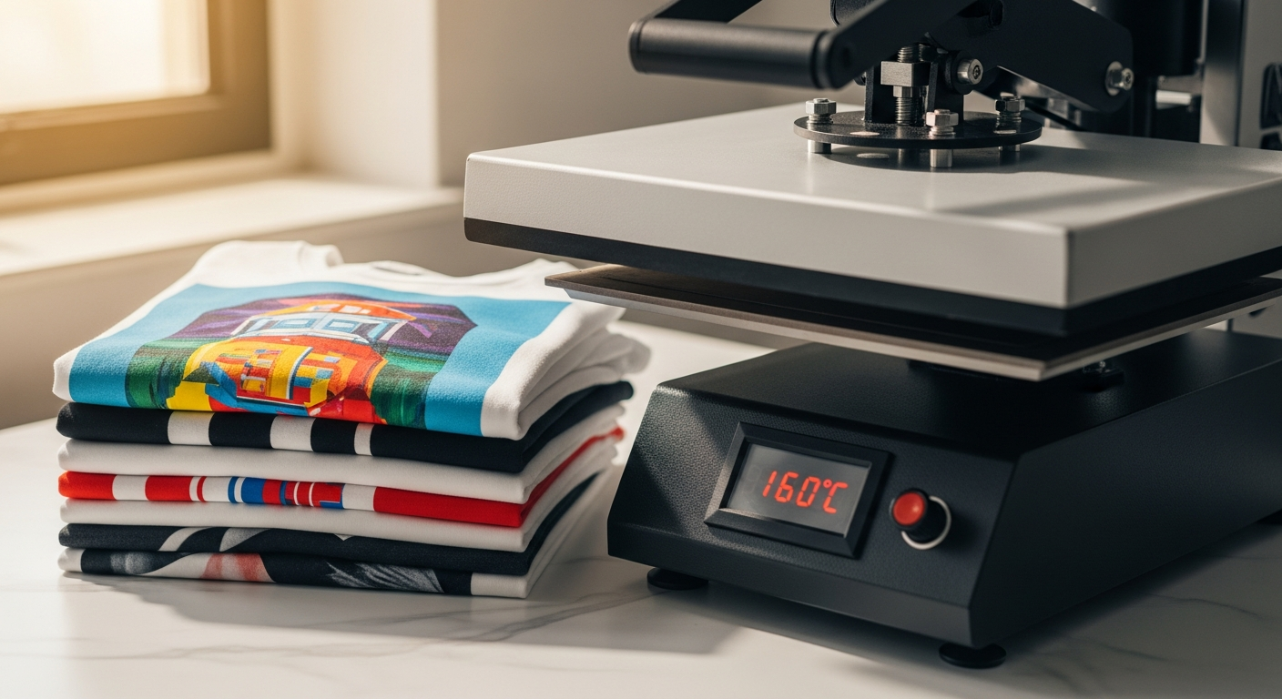 HTVRONT Auto Heat Press Machine displaying digital control panel and 15x15 heating plate