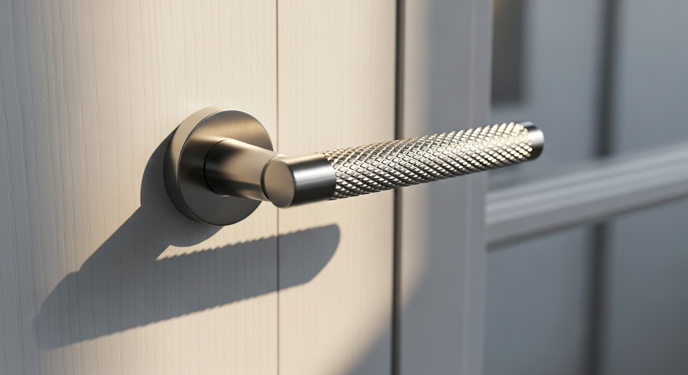 Z720 Knurled Lever Rose Door Handle in satin brass and matt black finishes