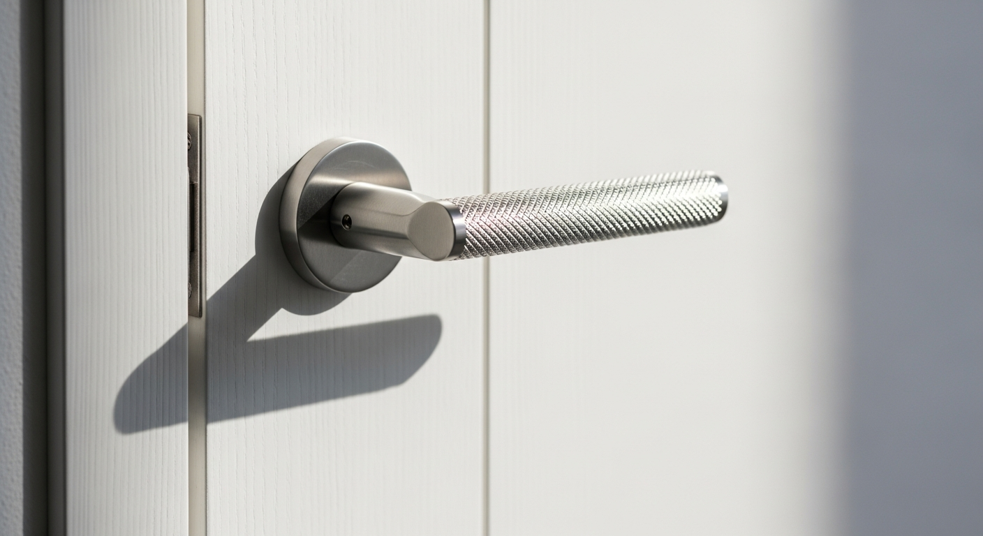 Z720 Knurled Lever Rose Door Handle in matt black and satin brass finishes