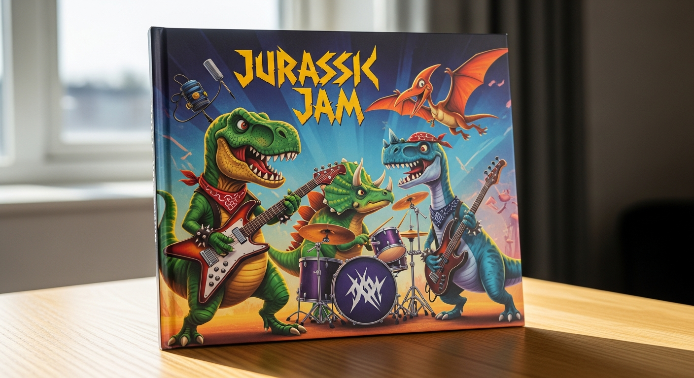 Heavysaurus band performing heavy metal music with dinosaur theme for children