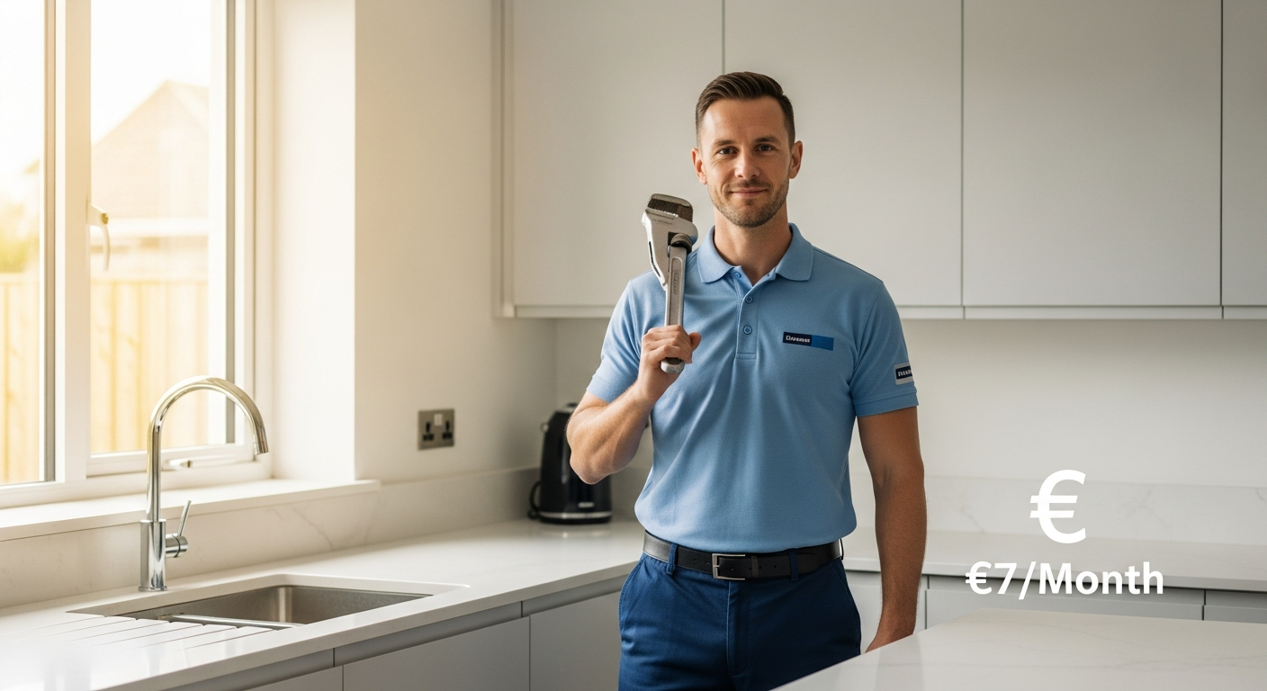 HomeServe plumbing emergency assistance contract service illustration with technician