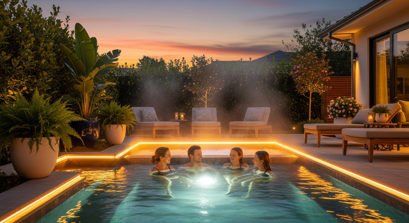 Home Deluxe SPLASH inflatable outdoor whirlpool with massage jets in backyard setting
