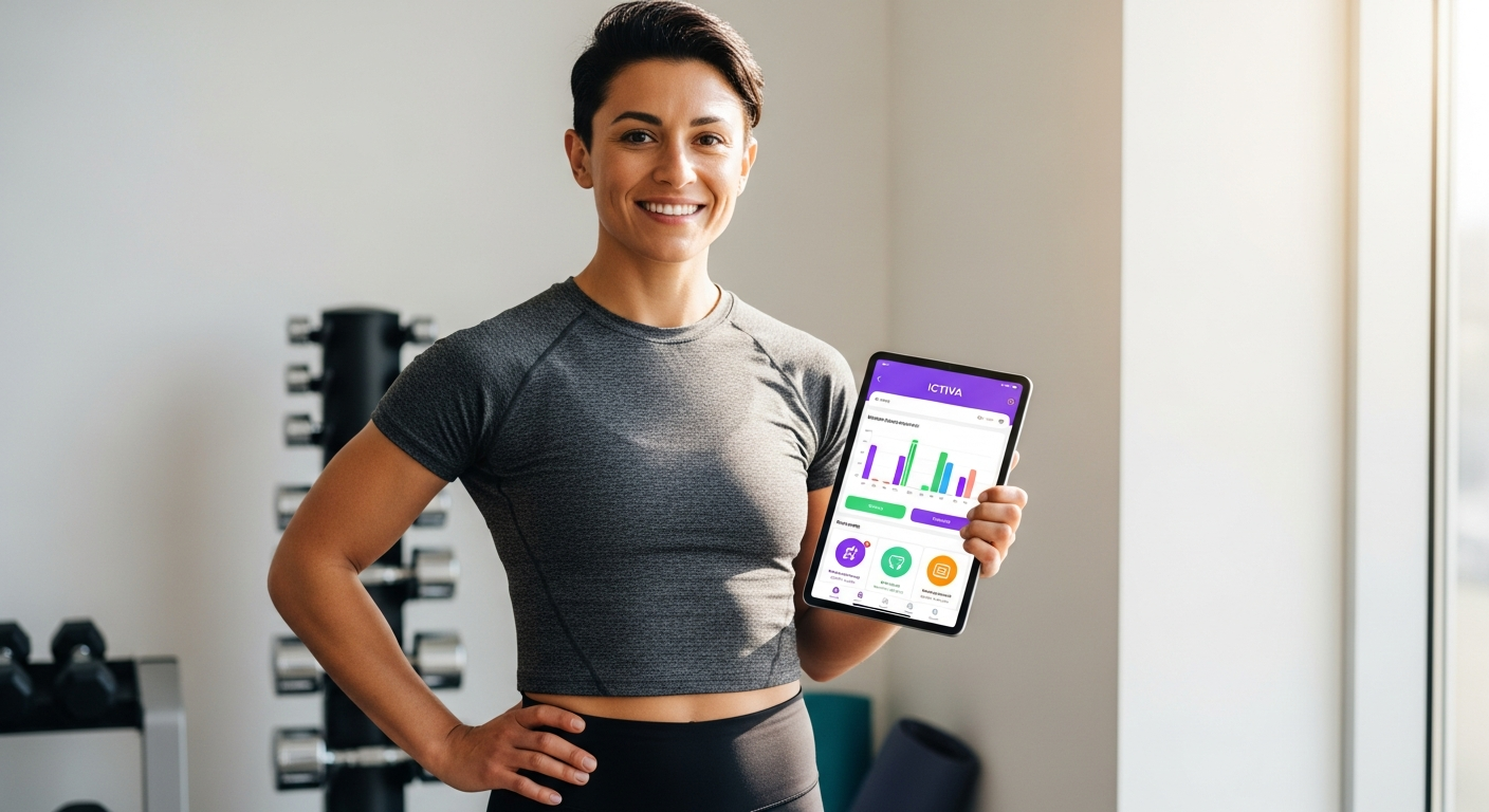 ICTIVA online fitness platform subscription interface showing workout videos and personalized training dashboard
