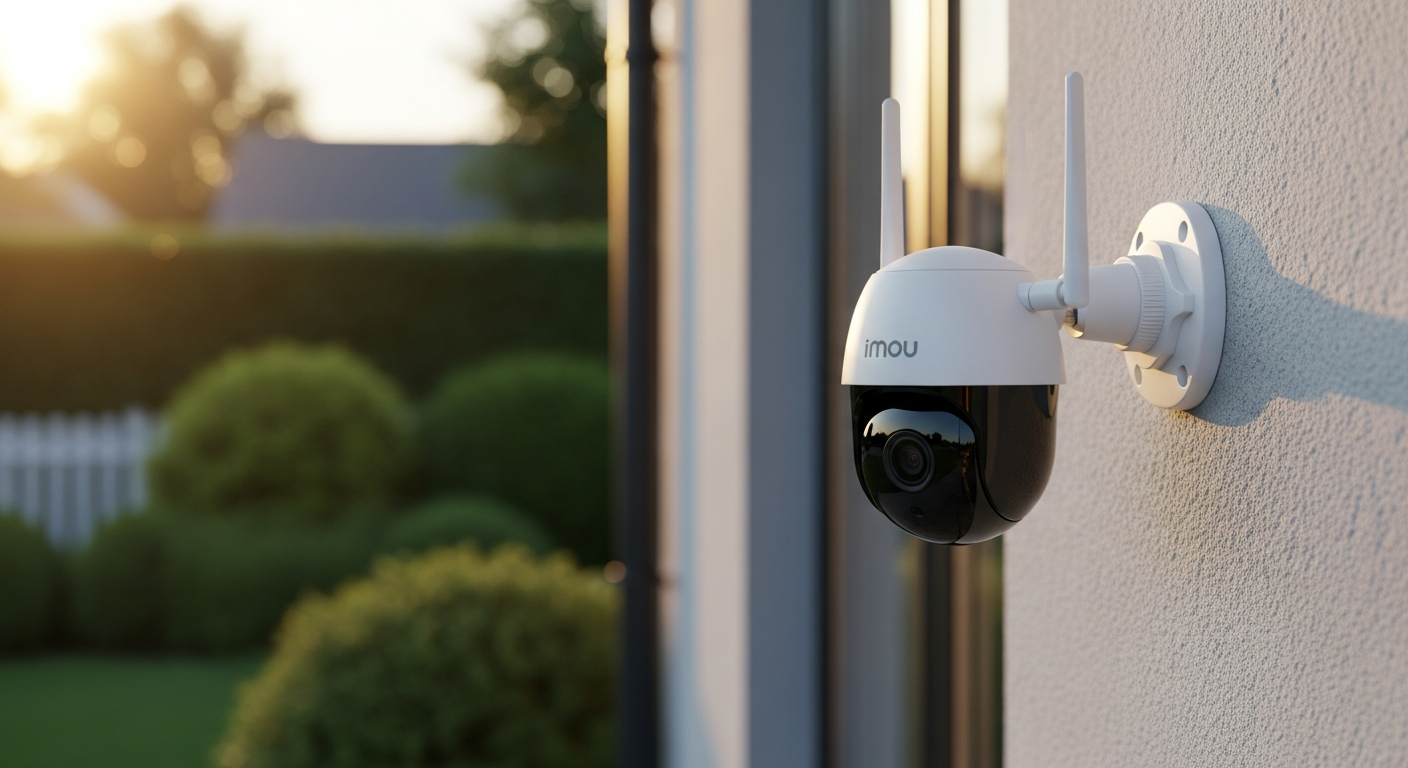 Imou Bullet 2C 4MP outdoor security camera mounted on residential property exterior wall