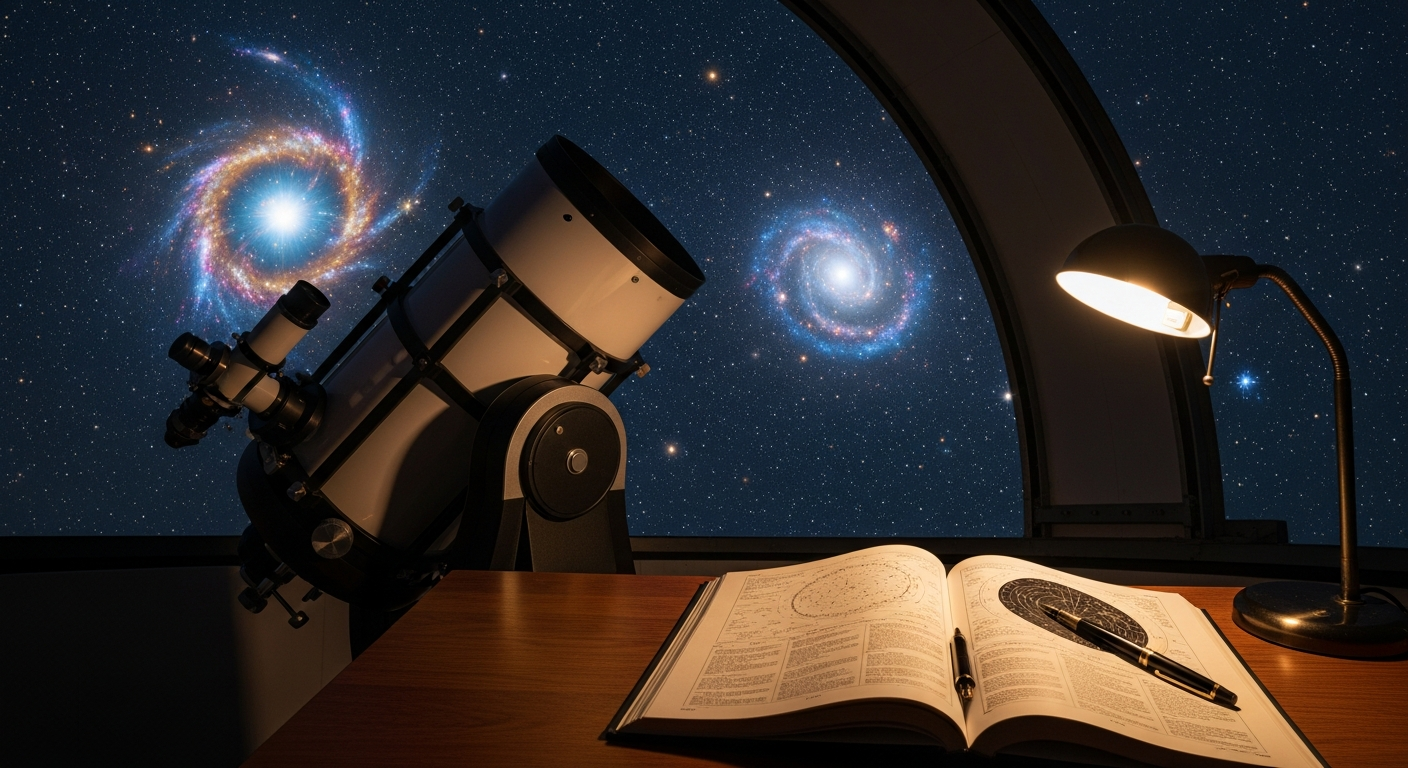 Illustration of a supernova constellation with personalized star naming certificate and AR app interface