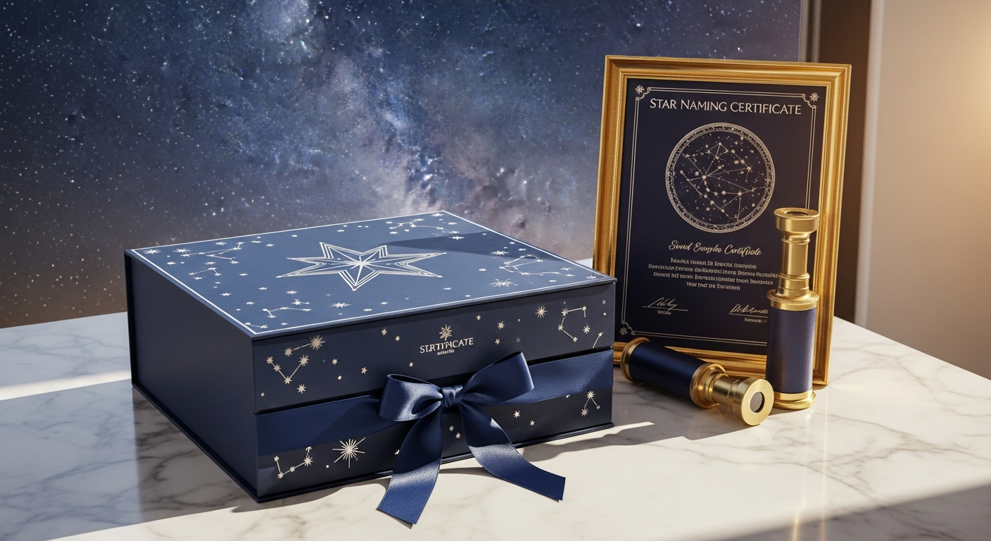 Personalized star naming gift package with certificate, AR app, and celestial map