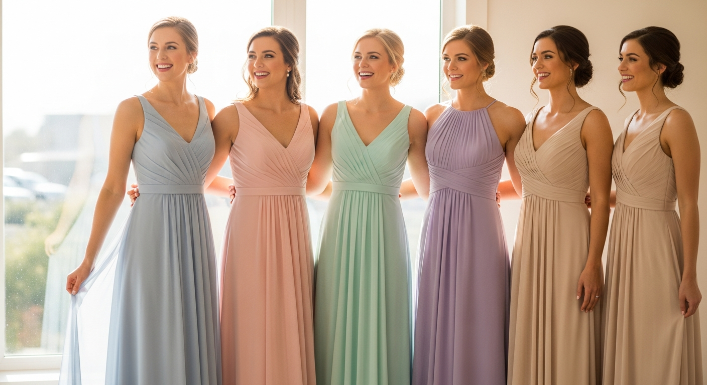 Elegant chiffon bridesmaid dress with custom tailoring and flowing silhouette