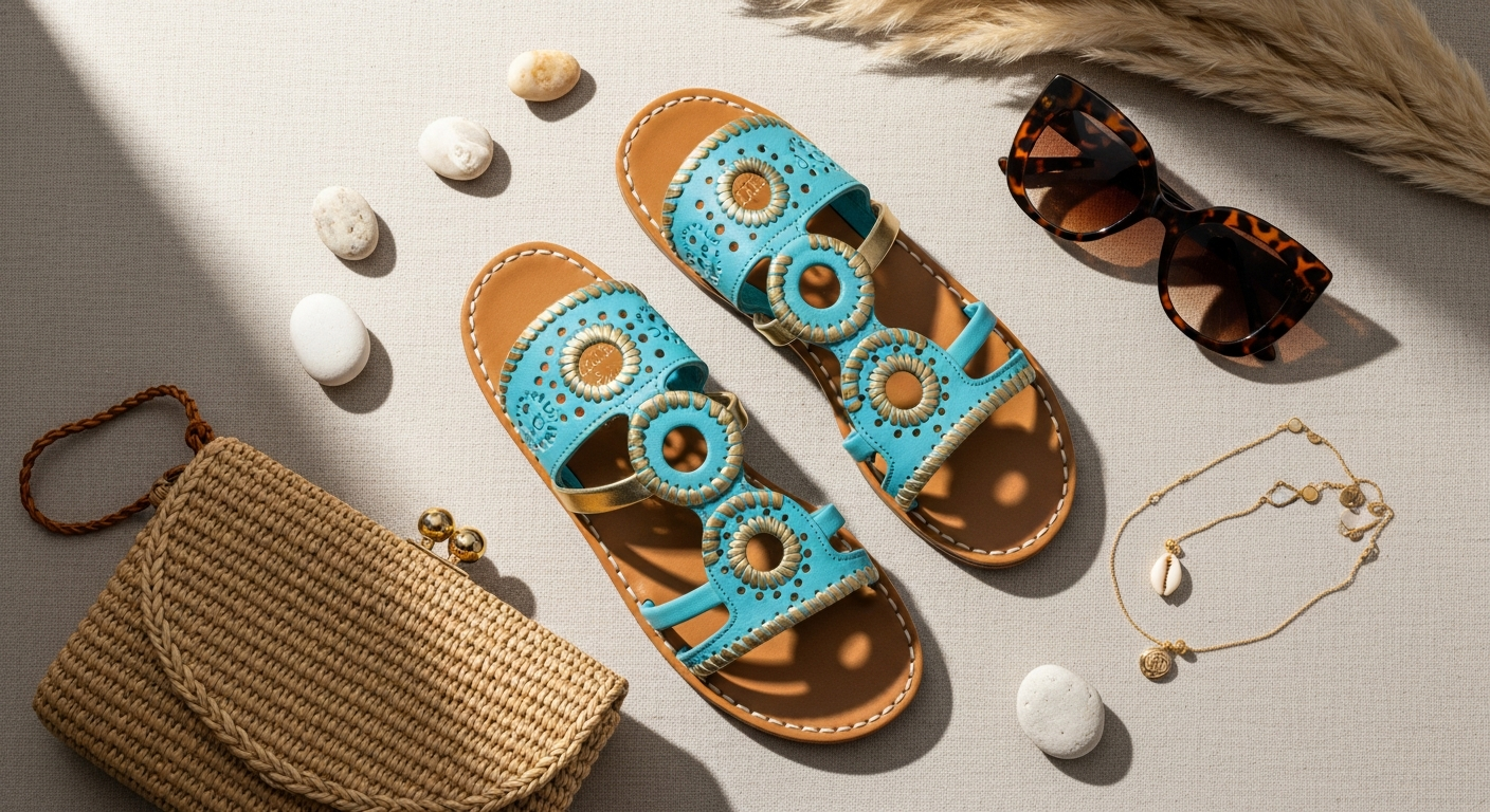 Jack Rogers Original Jacks Navajo Sandal in classic black leather with signature whipstitched design