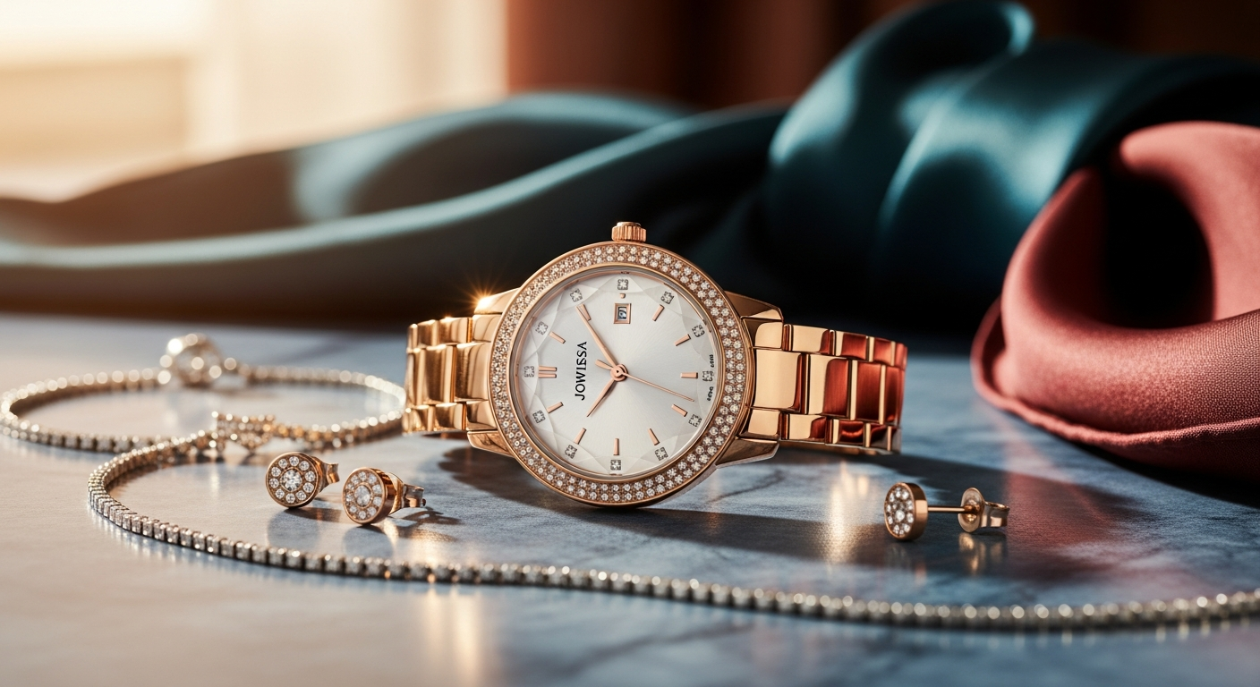 Jowissa Facet Strass Swiss Ladies Watch with faceted glass and crystal accents