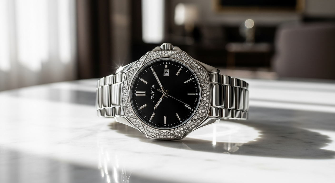 Jowissa Facet Strass Swiss Watch with diamond-cut crystal face on wrist