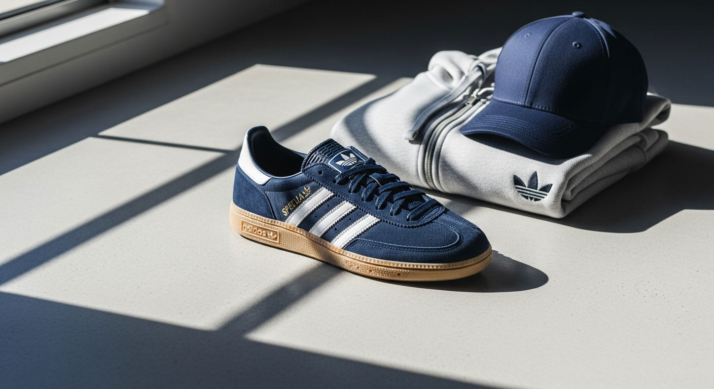 Adidas Originals Handball Spezial sneaker in Core Black with gum rubber sole displayed on white background