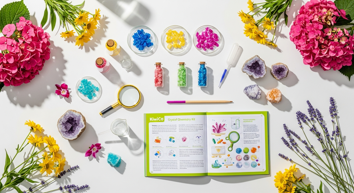 Colorful crystal garden with vibrant blooms in handcrafted felt design