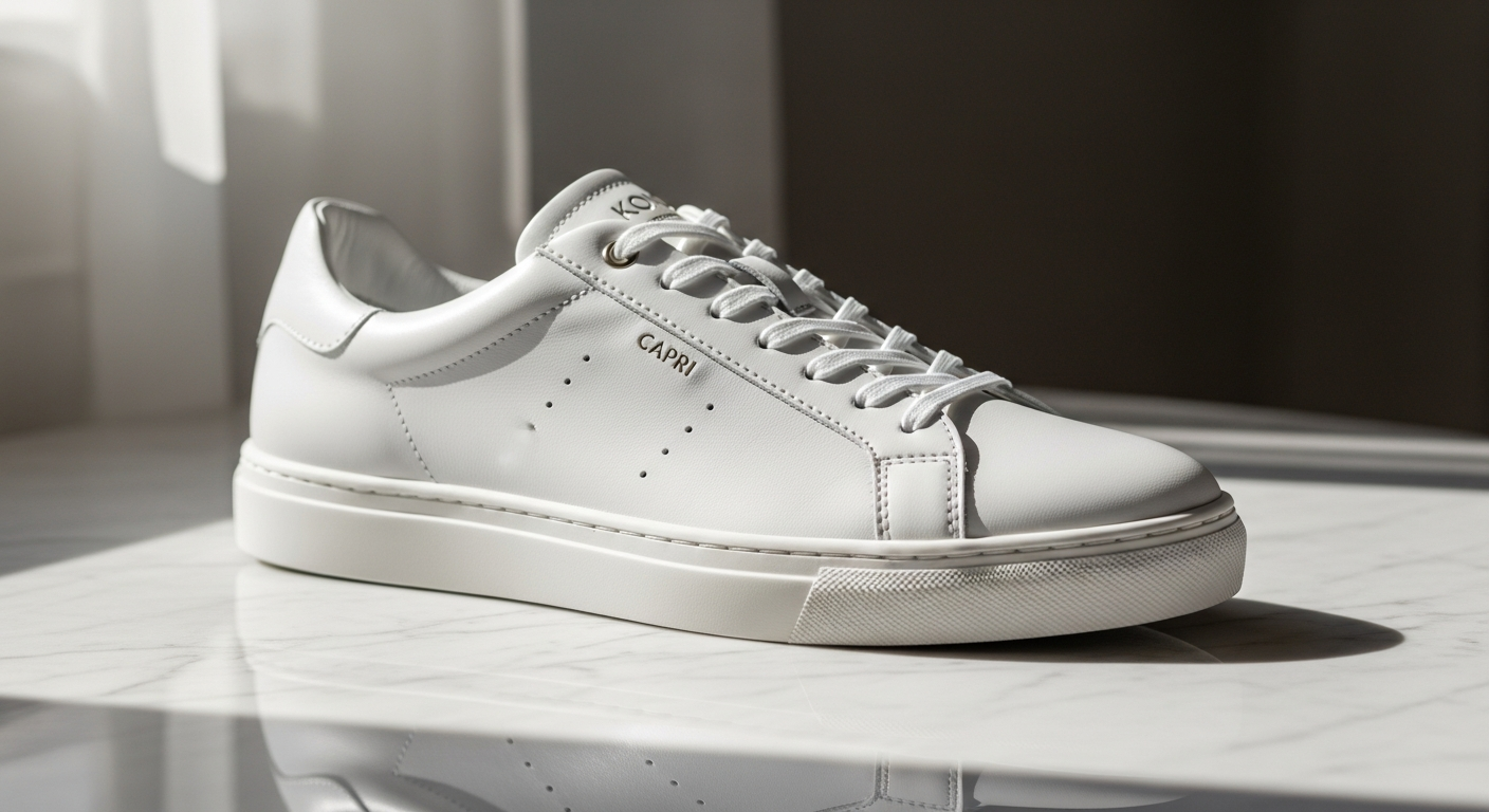 Italian artisan carefully stitching premium leather on Koio Capri sneaker
