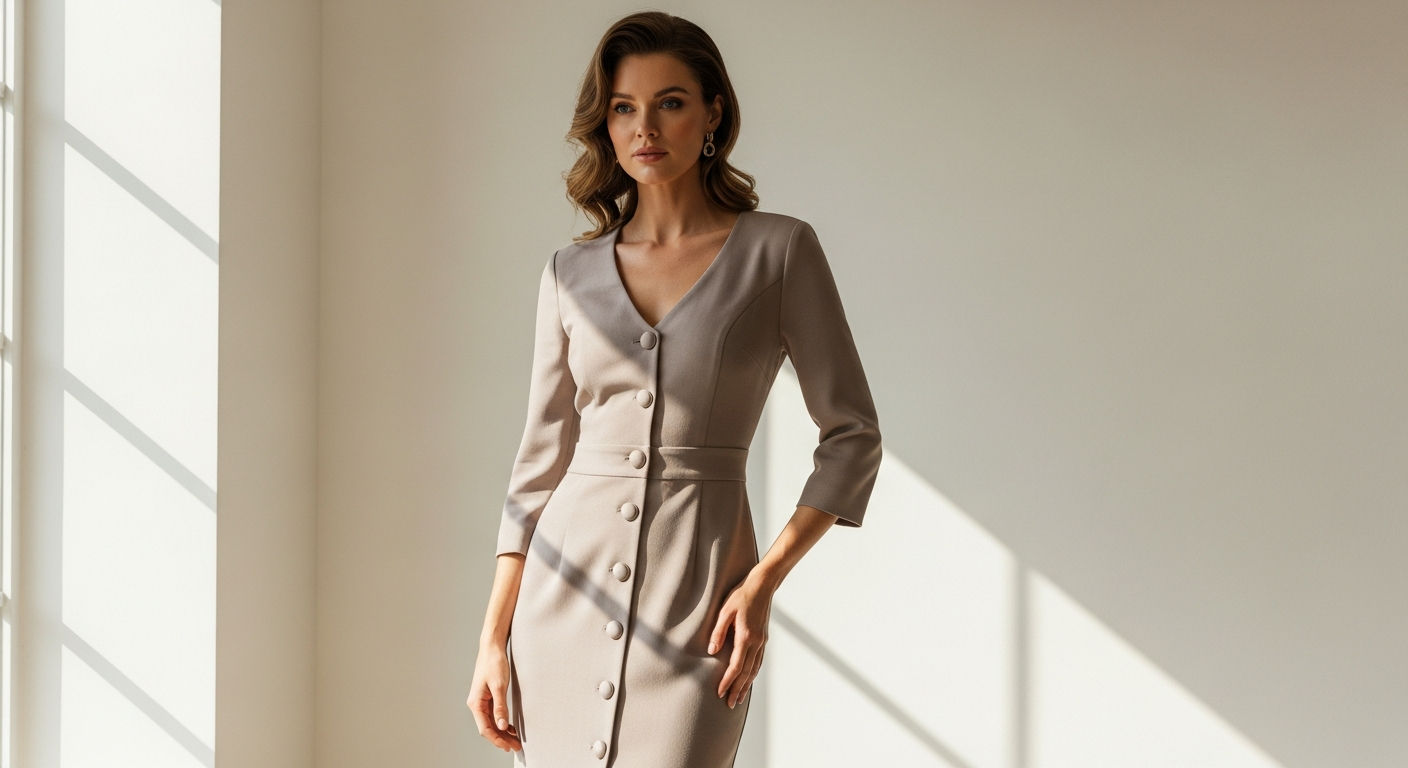 Lavish Alice Kamila Button Midi Dress in soft color palette displayed on model