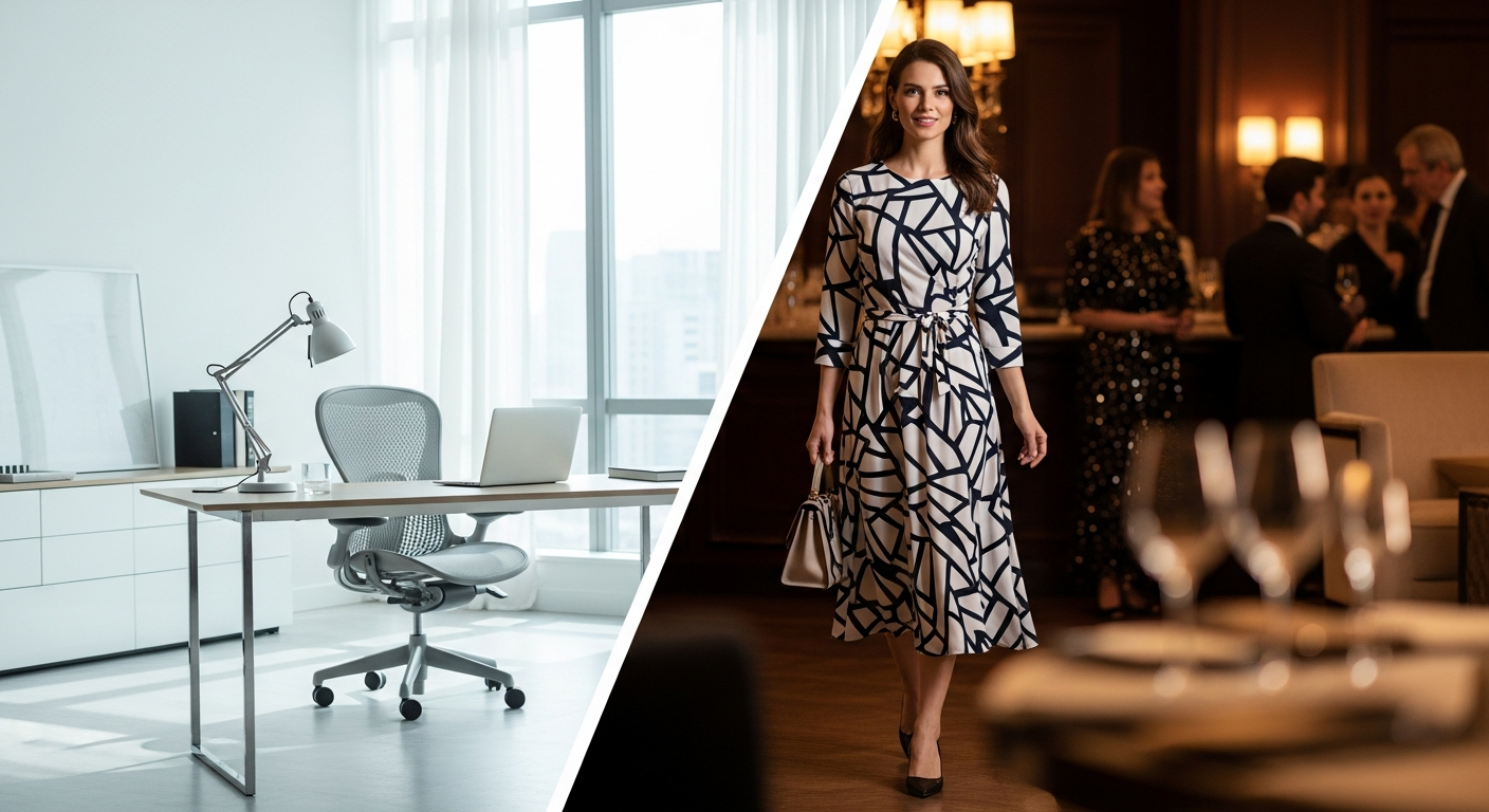 Elegant Lichi midi dress styled for office and evening occasions