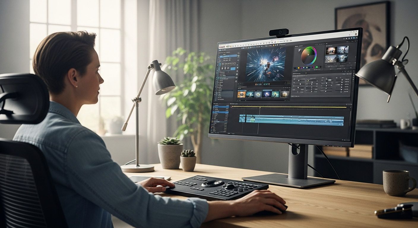 MAGIX Video deluxe 2026 interface showing AI-powered video editing tools and effects library