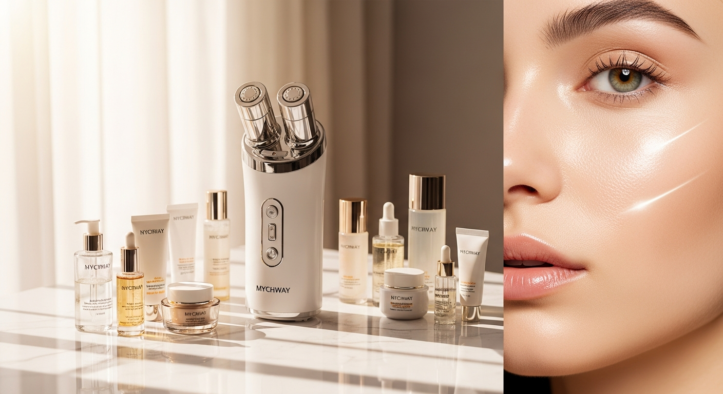MYCHWAY 6-in-1 Hydro Dermabrasion Facial Machine with touchscreen display and treatment applicators