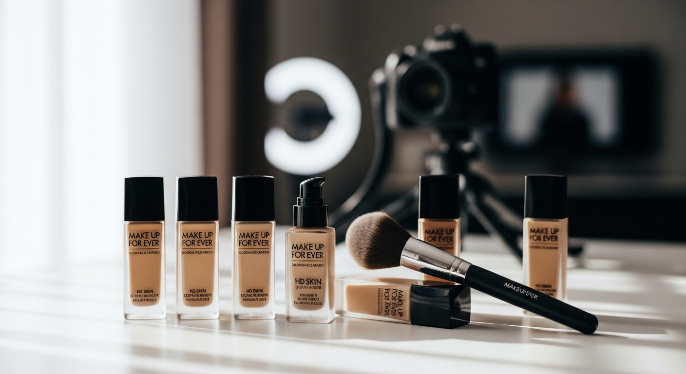 Make Up For Ever HD Skin Foundation bottle with pump dispenser on neutral background