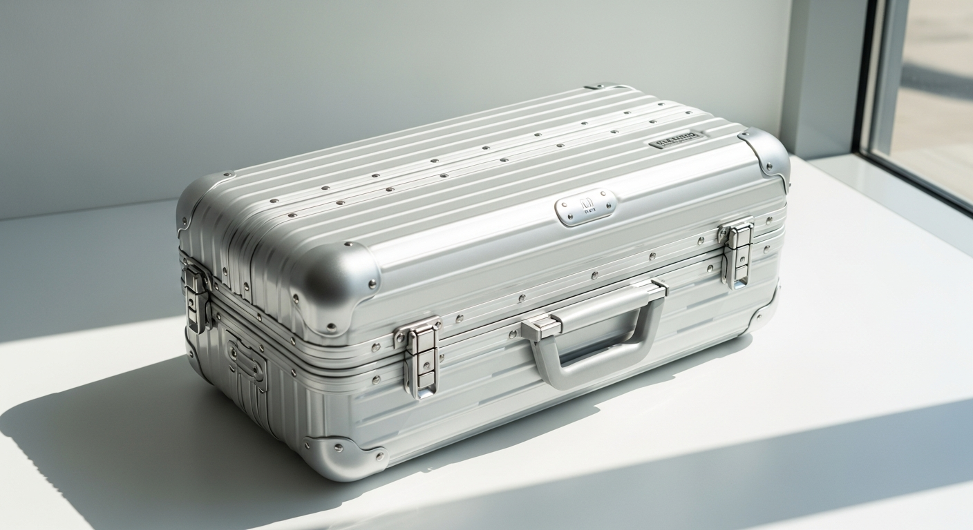 Greenwich Miami 60L aluminium suitcase with wheels and handle displayed against neutral background