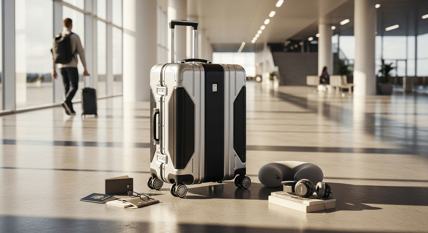 Greenwich aluminum frame cabin suitcase with modern design and smooth rolling wheels