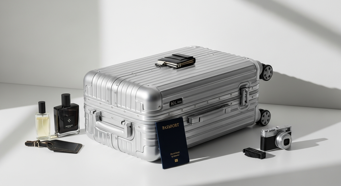 Greenwich Miami 60L aluminum suitcase with TSA locks displayed against neutral background