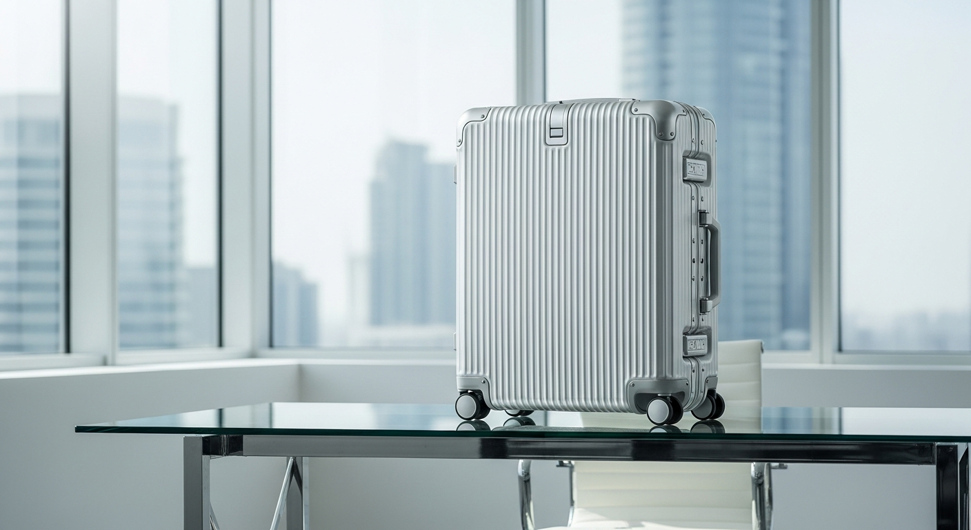 Greenwich Miami 66cm aluminum suitcase displayed in professional business travel setting