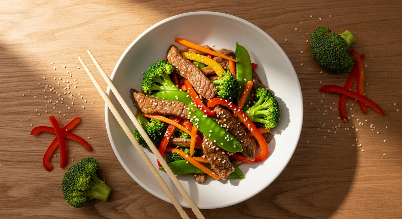 Marley Spoon Stellar Beef Stir-Fry meal kit with fresh ingredients and recipe card