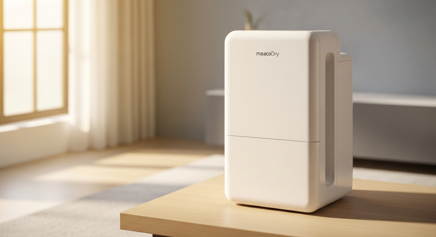 MeacoDry Arete One 20L dehumidifier air purifier unit in modern home setting