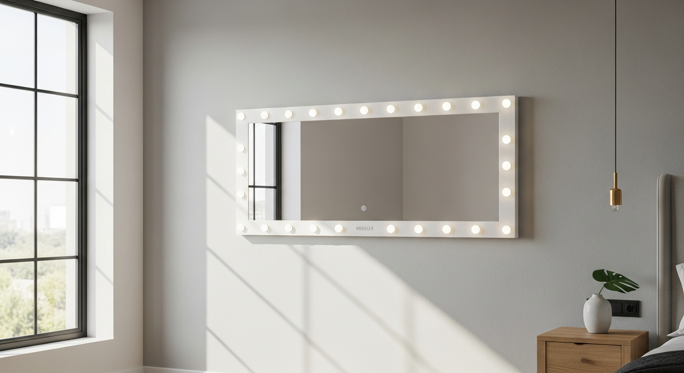 Mirlux Hollywood Mirror 80x60CM White with LED lighting and charging ports