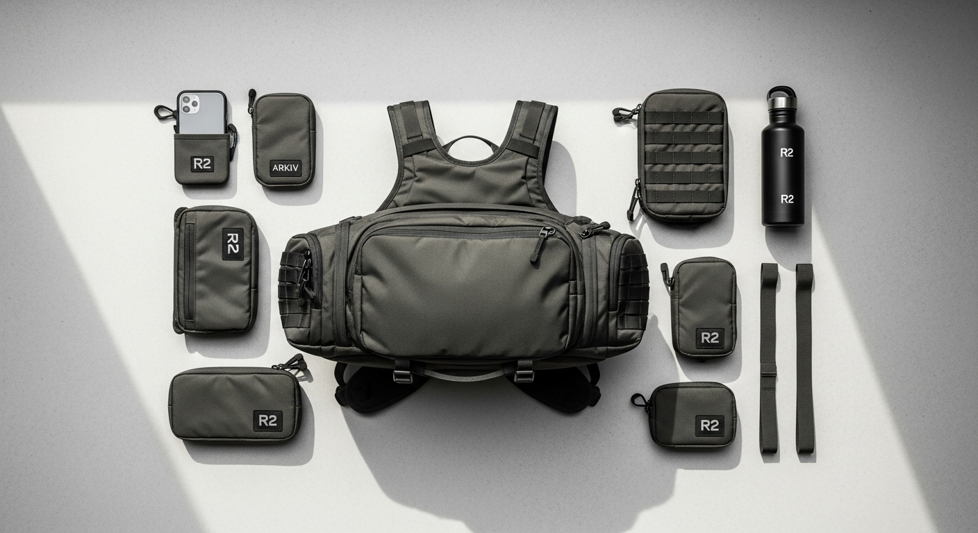 Mission Workshop R2 Arkiv modular backpack with attached weatherproof accessories and rail system