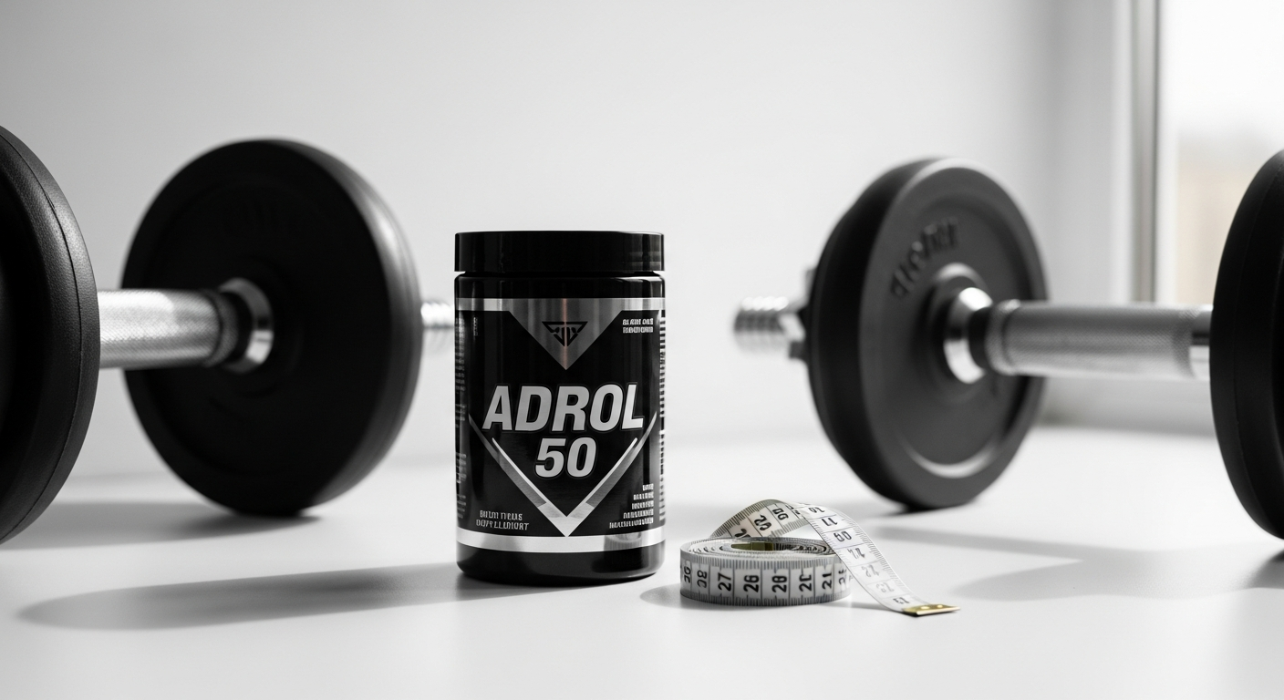 Adrol 50 legal muscle building supplement bottle with capsules displayed
