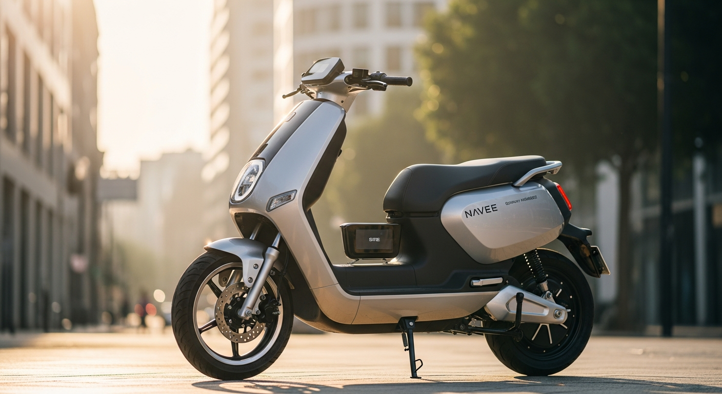 NAVEE ST3 Pro electric scooter with quad suspension system displayed on urban street