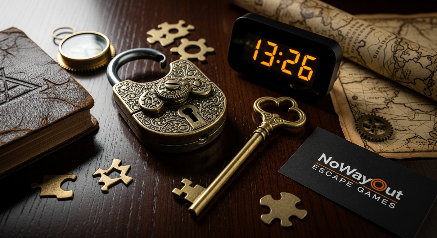 Houdini's Grand Escape Room Challenge backstage setting with magic props and theatrical atmosphere