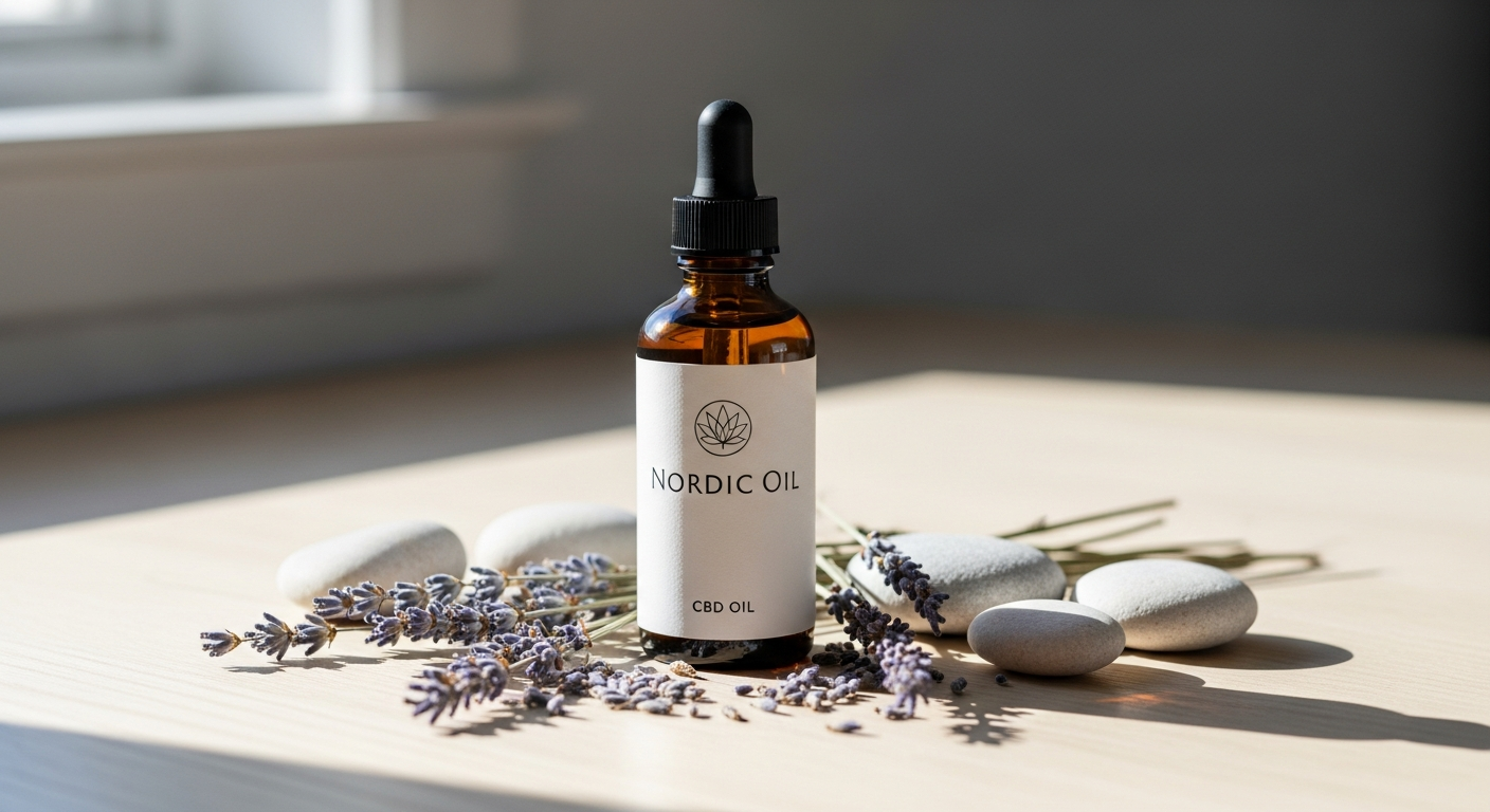 Nordic Oil 10% Full Spectrum CBD Oil bottle with hemp leaves and dropper