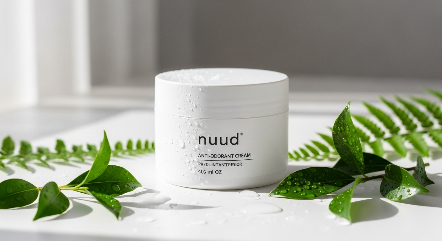 Nuud Anti-Odorant Cream jar with microsilver technology formula displayed