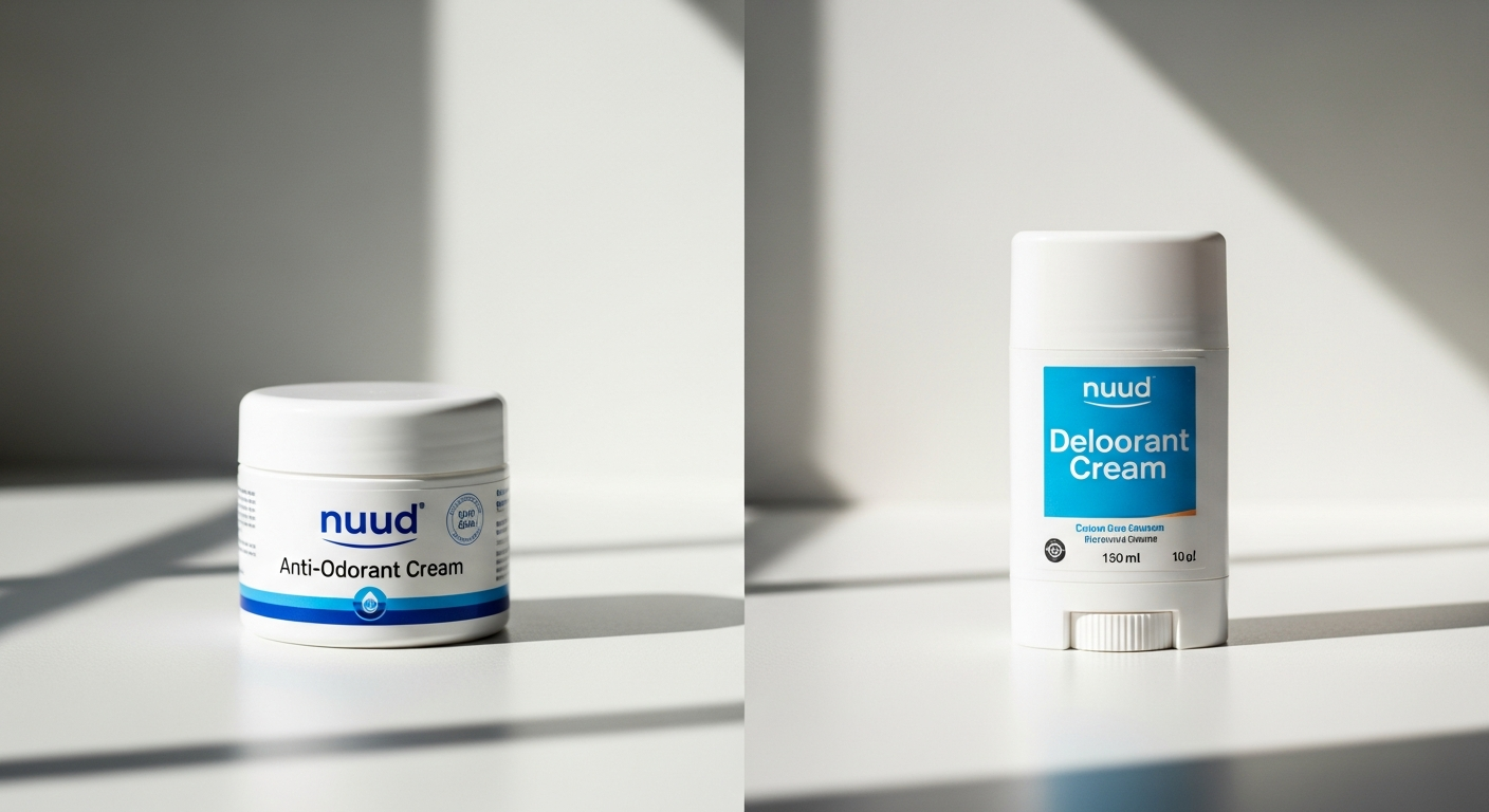 Nuud Natural Vegan Anti-Odorant Cream jar with natural ingredients displayed