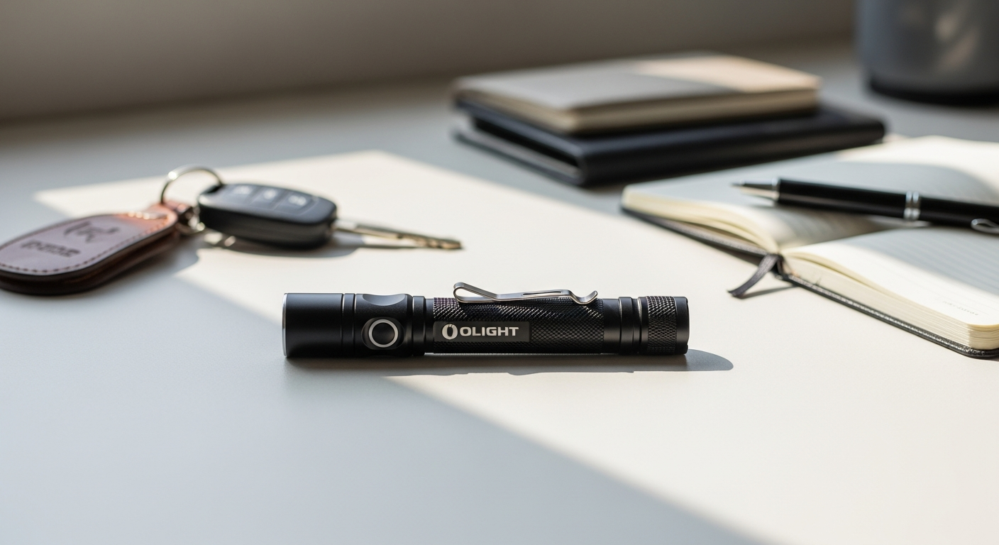 Olight Arkfeld Pro flat EDC flashlight with white light, UV, and green laser