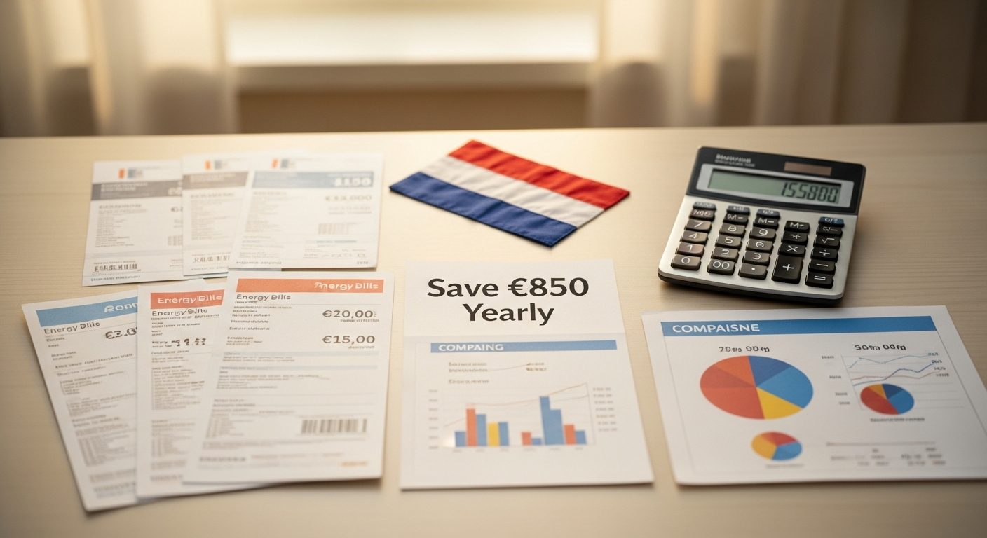 Energy contract comparison dashboard showing savings calculator and supplier options