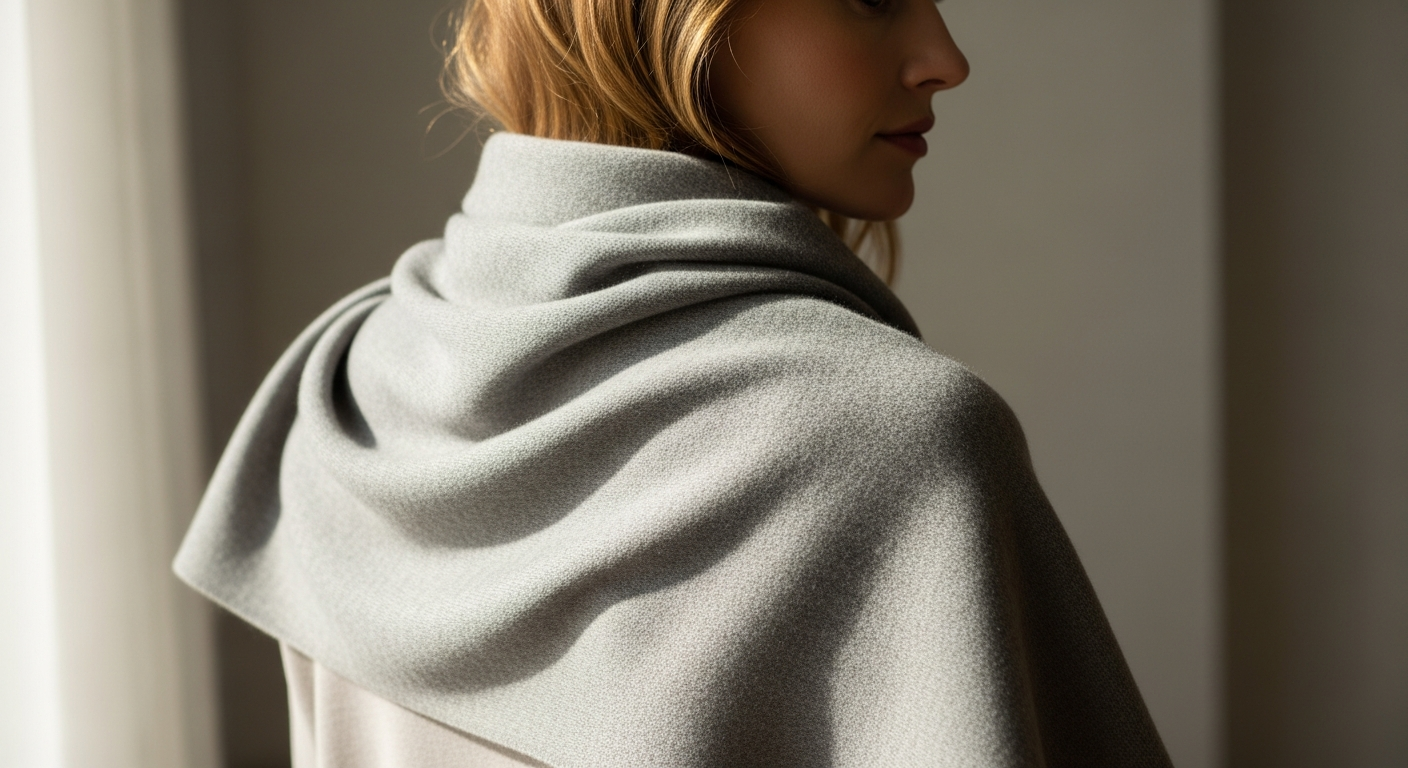 PURSCHOEN handcrafted cashmere scarf displayed showing fine weave texture and neutral color palette