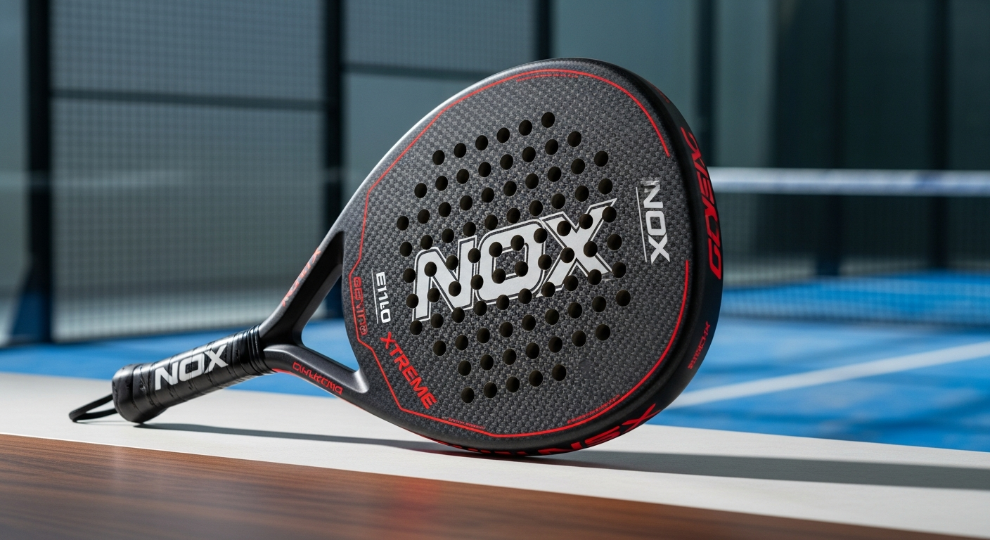 Nox AT10 Genius 12K Xtreme padel racket with teardrop design and carbon fiber construction