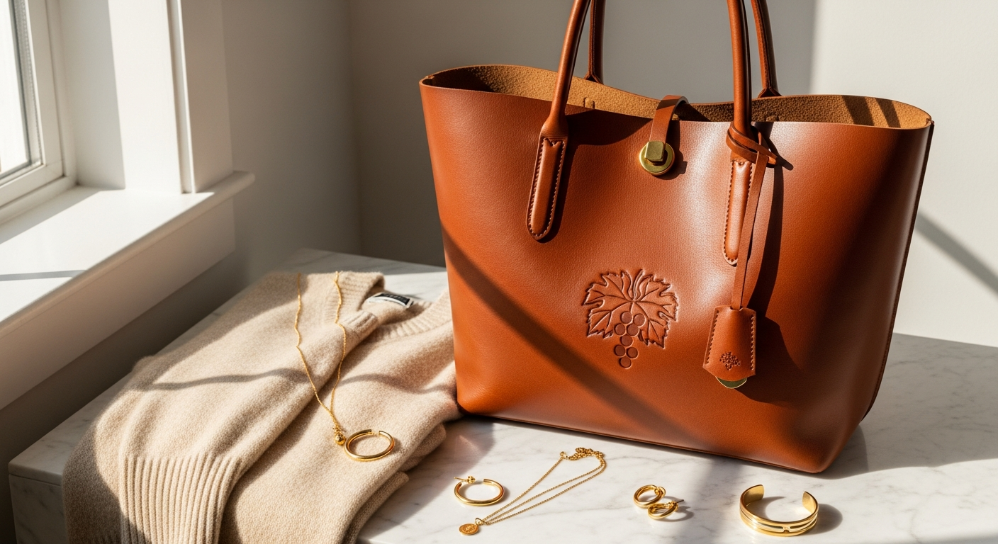 Patricia Nash Poppy Leather Tote Bag in full-grain leather with brass hardware