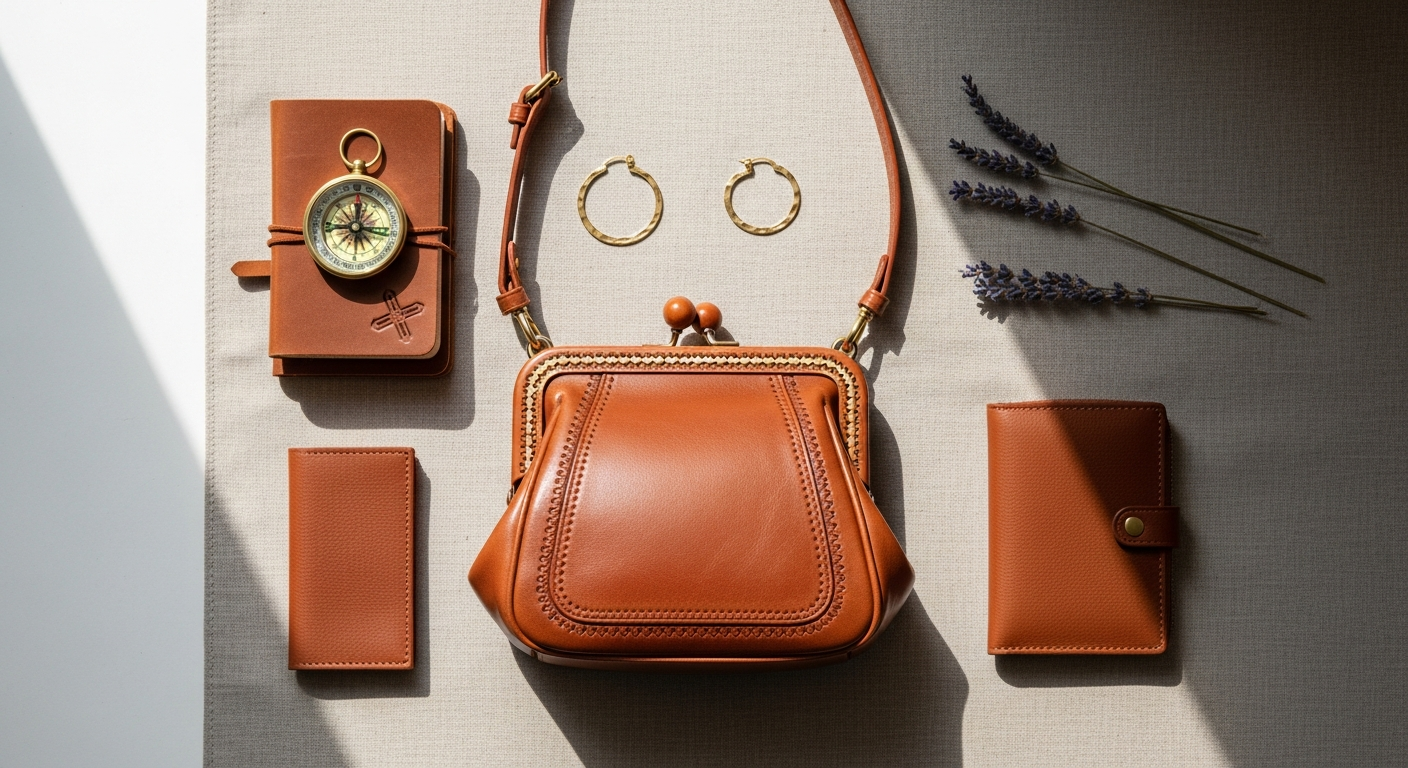 Patricia Nash Serafina Large Frame Bag in cognac leather with brass kiss-lock closure