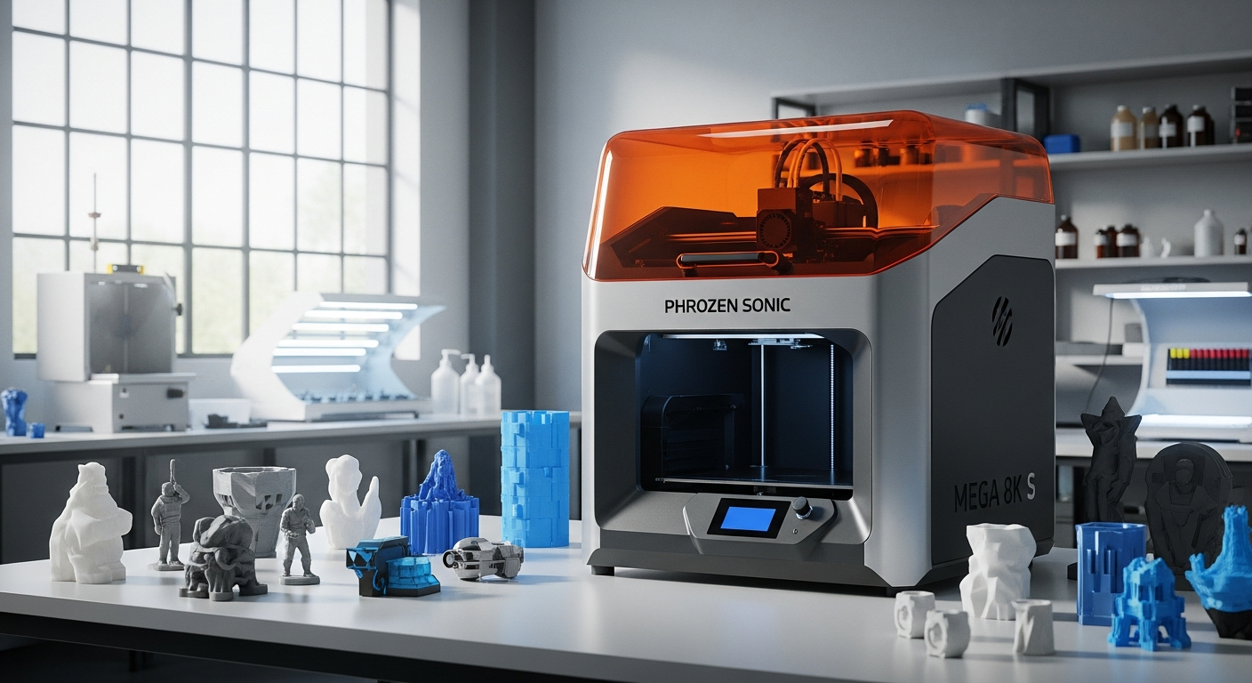 Phrozen Sonic Mega 8K S resin 3D printer with large build platform and hinged lid design