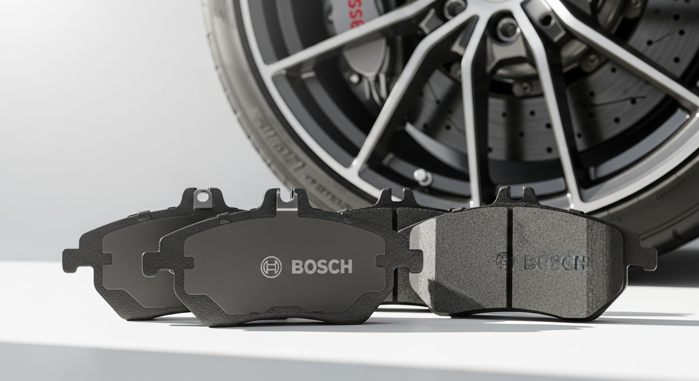 Bosch low-metallic front brake pads set with technical specifications and performance details