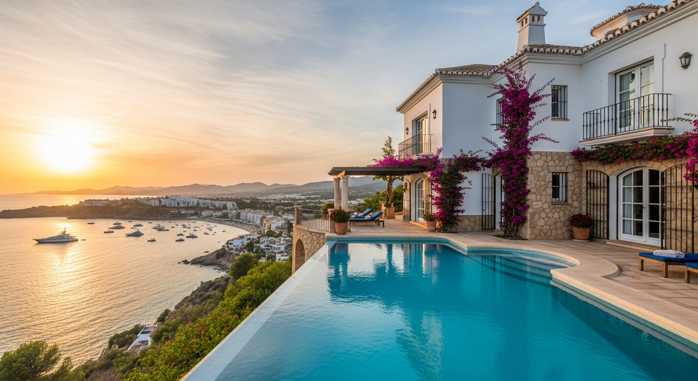 Luxury villa with private pool overlooking Peñon de Ifach rock formation Costa Blanca