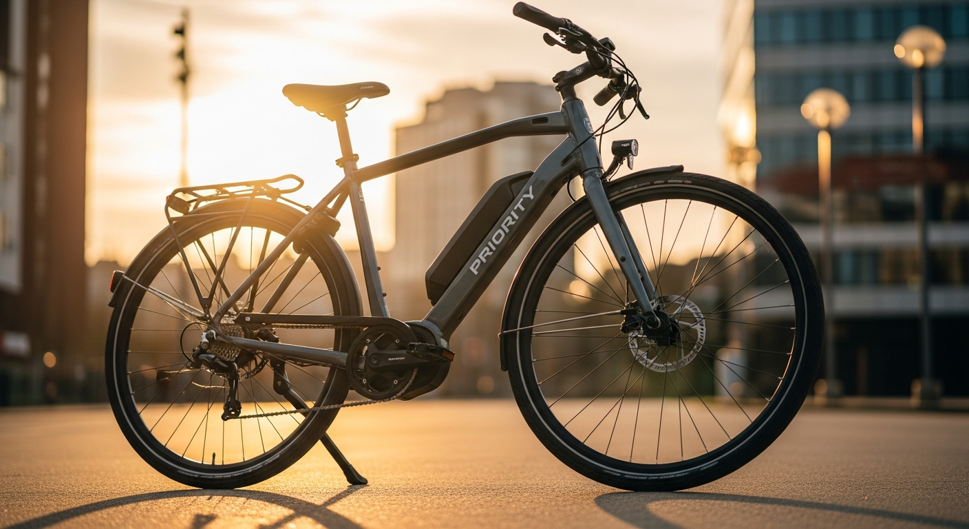 Priority Current Plus e-bike with Gates belt drive and mid-step aluminum frame design
