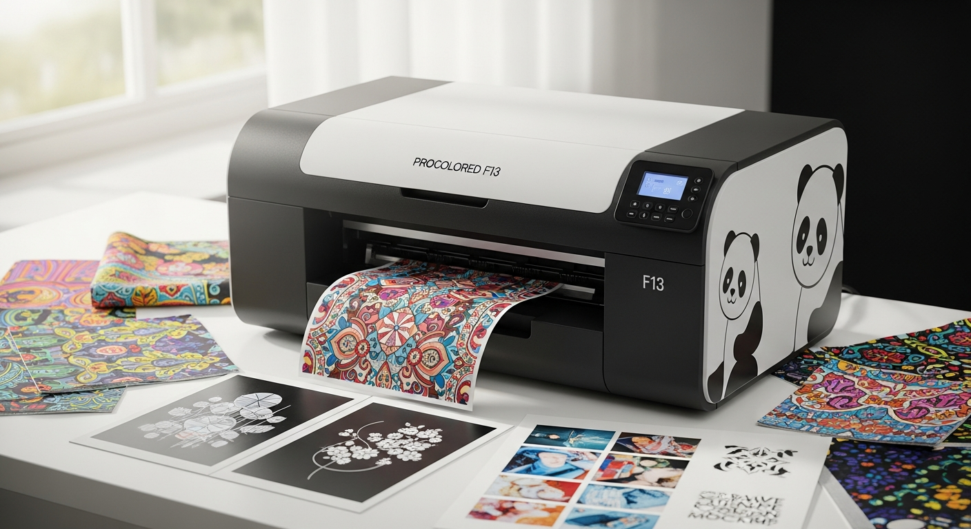 Procolored F13 Panda DTF printer with curing oven and heat press setup