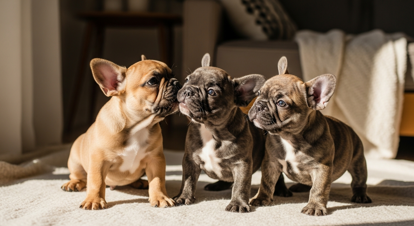 French Bulldog puppy sitting on white background looking at camera