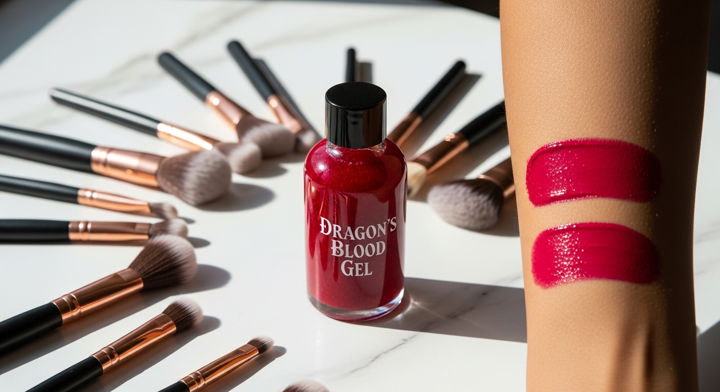 Rodial Dragon's Blood Sculpting Gel bottle displayed with makeup primer application demonstration on skin