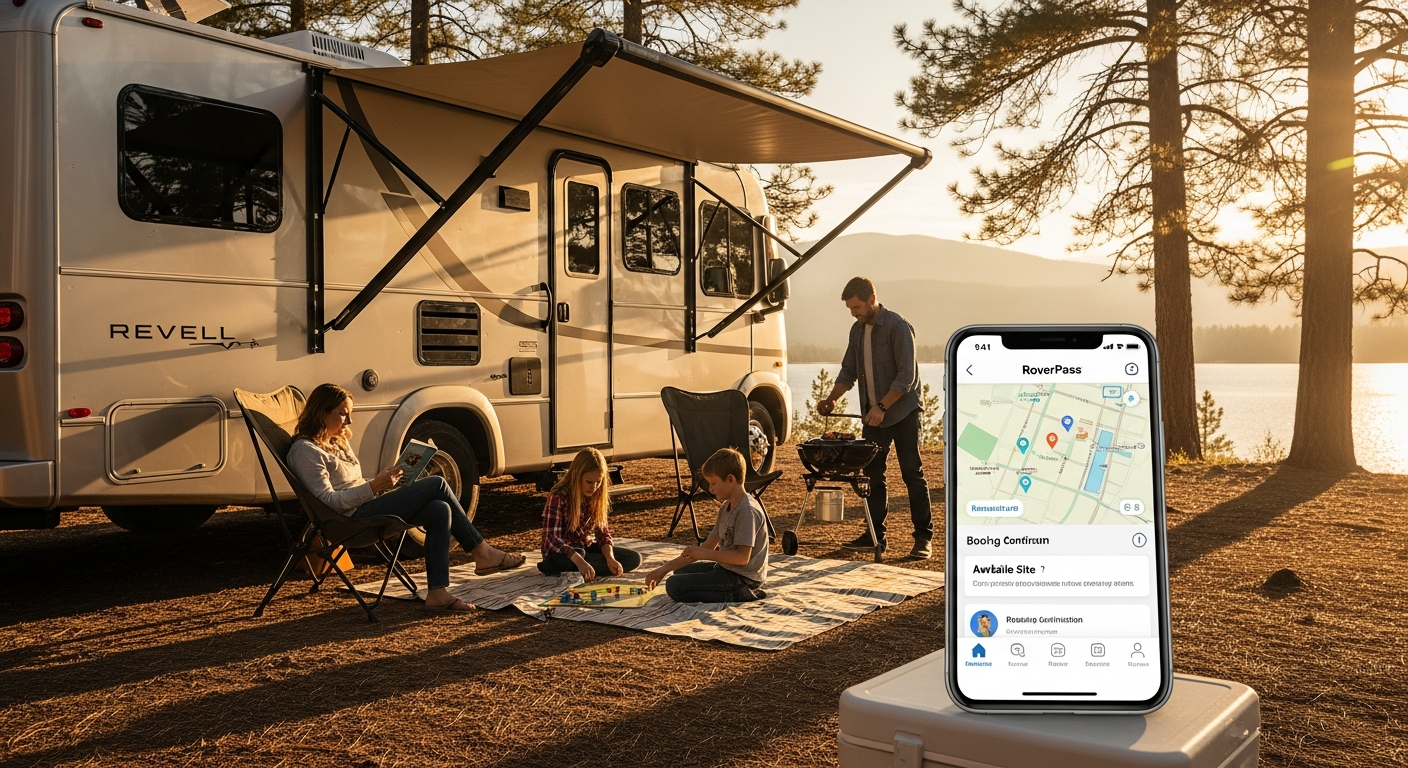 RoverPass campground reservation platform dashboard showing long-term RV park booking management